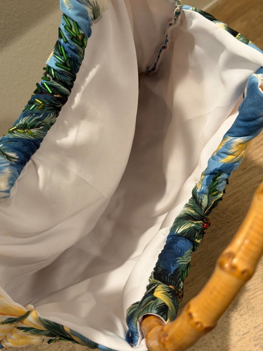 Retro Tropical Hawaiian Print Tote Bag with Bamboo Handles - Picture 7 of 9